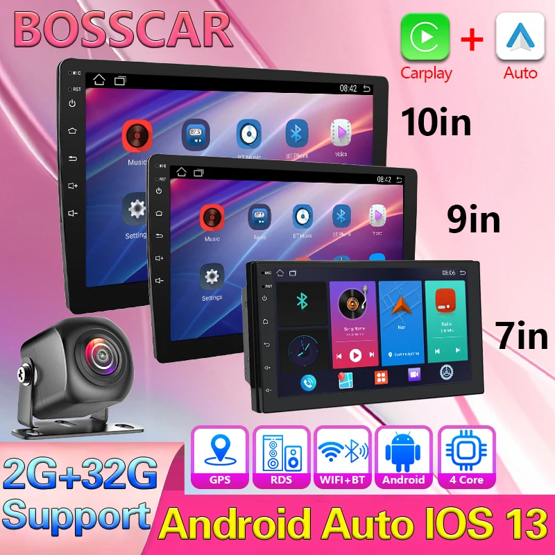

BOSSCAR 7/9/10 inch Android 13 Car Radio wireless CarPlay Android Auto android 2 Din car radio GPS Multimedia Smart car systems