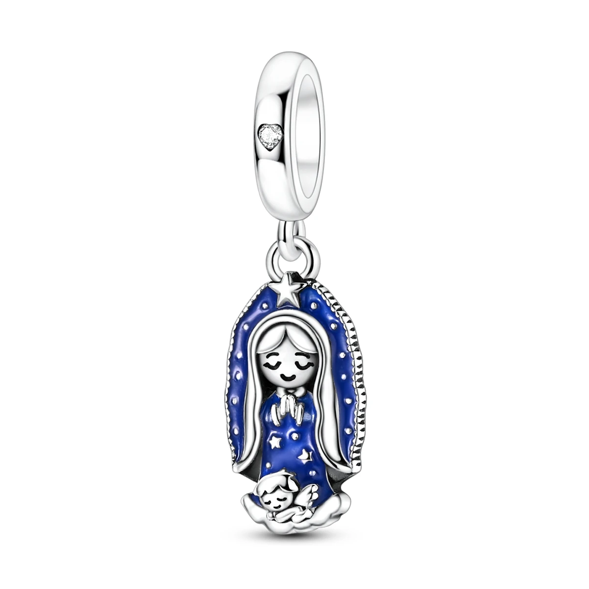Pingente de Anjo da Virgem Maria em Prata Esterlina 925 com Esmalte que Brilha no Escuro, para Pulseiras e Colares, Joia Religiosa Feminina