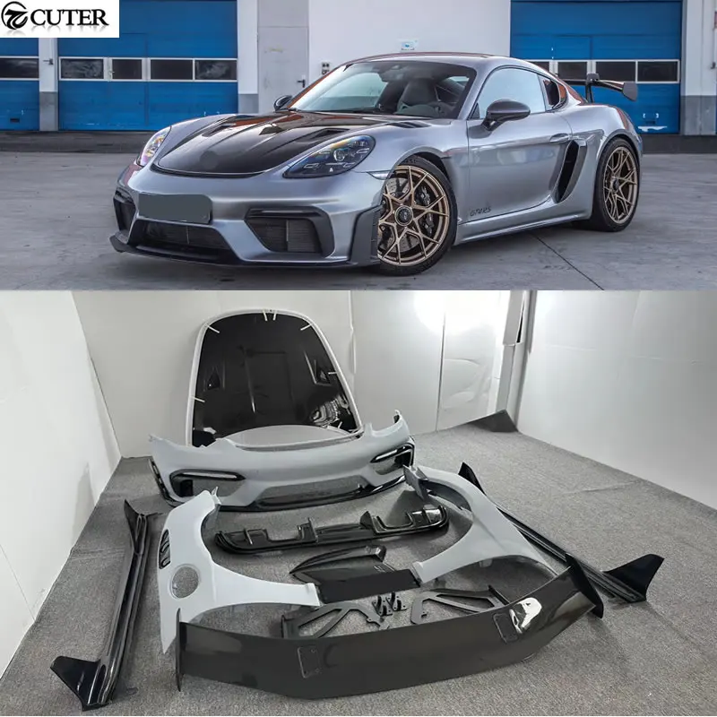 

718 Gt4 RS Style PP Carbon Fiber Front Bumper Rear Diffuser Rear Spoiler Side fenders for Porsche Boxster Cayman 718 GT4RS