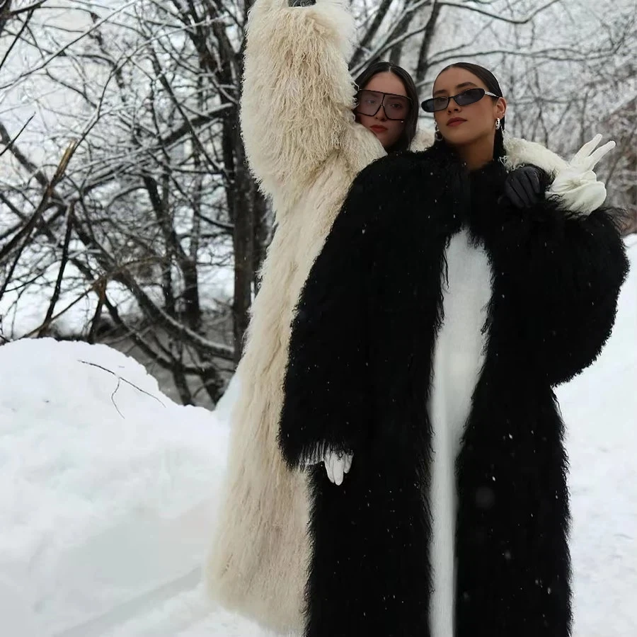 Women Coat Winter Real Mongolian Sheep Coat Long Natural Sheepskin Fur Jacket High Quality Warm Tibetan Lamb Fur Coat
