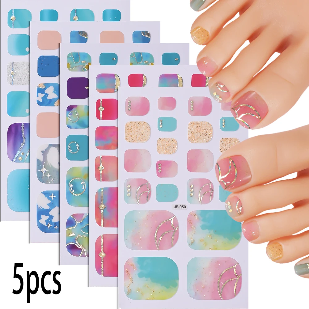 

5 шт., лазерные золотые линии, блестящие наклейки для ногтей на ногах, бабочка, дофамин, градиентные наклейки для ногтей, самоклеящиеся наклейки с полным покрытием на пальцы ног