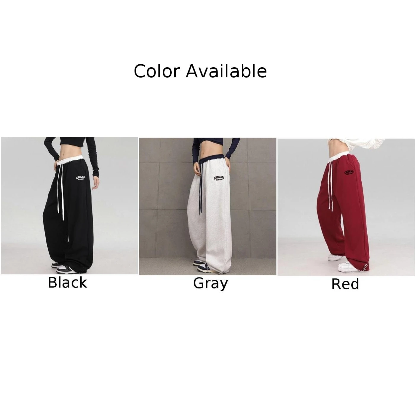 Pantaloni in colore a contrasto Pantaloni in vita elastica Gita casual Abbigliamento sportivo femminile Pantaloni con motivo a lettera per clubbing Rosso