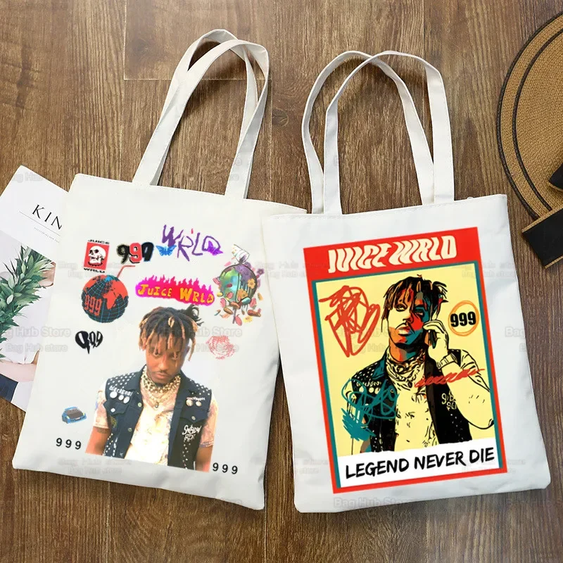 Juice Wrld Fans Fashion Handbags Canvas Tote WRLD Rapper Shopping Bags Reusable Hip Hop Singer Shopping Bag Eco Foldable