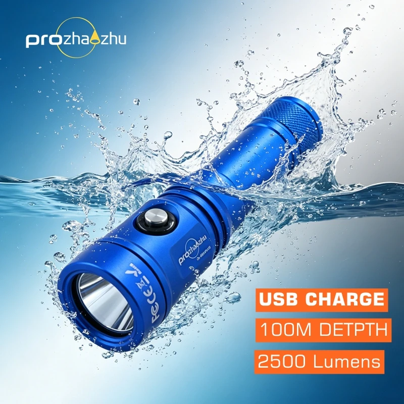 prozhaozhu-dl-b50-plus-torcia-subacquea-blu-usb-c-2500-lumen-ip68-resistente-all'acqua-100m-luce-per-immersioni-subacquee