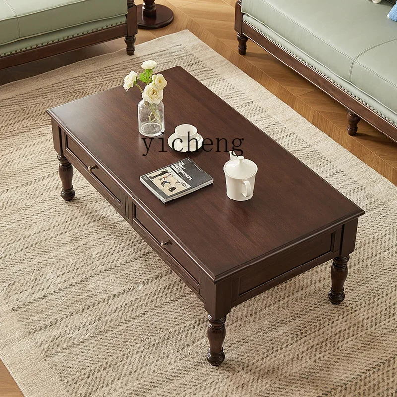 CJ-12  All Solid Wood American Country Long Coffee Table Living Room Sofa Combination Storage Coffee Table