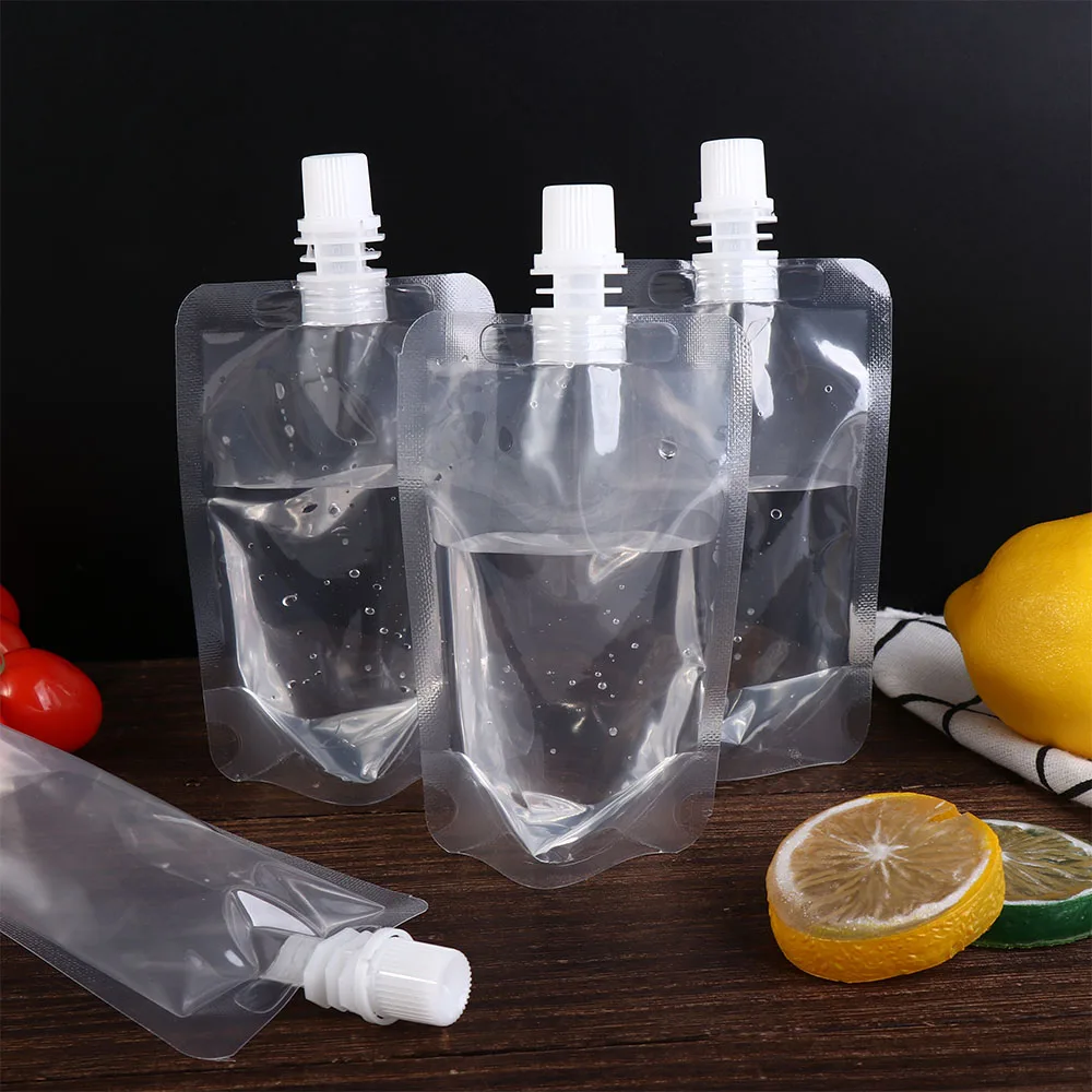 100ml-500ml Travel Drink Spout Pouches Transparent Plastic Bags Sealed Juice Storage Beverage Ice Cold Drink Pouch 10pcs