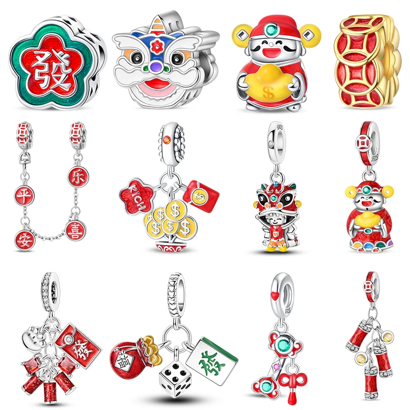 

Chinese Spring Festival 925 Sterling Silver Charms New Year's Tradition Beads Fit Pandora Original Bracelets DIY Jewelry Gift