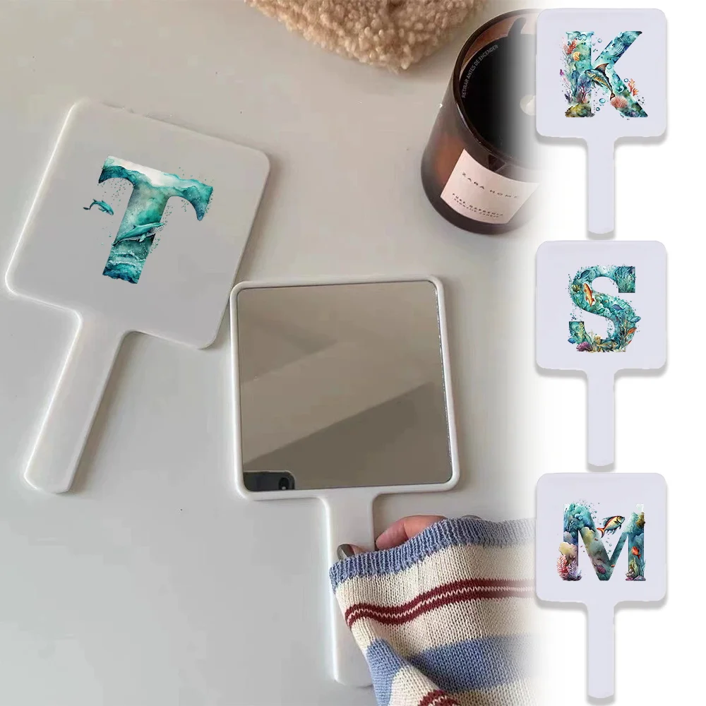 

1pc Handheld Square Chic Cosmetic Mirror Compact Size Fits In Purses Ideal For Quick Touch-Ups Initial Name 26 Letters Pattern