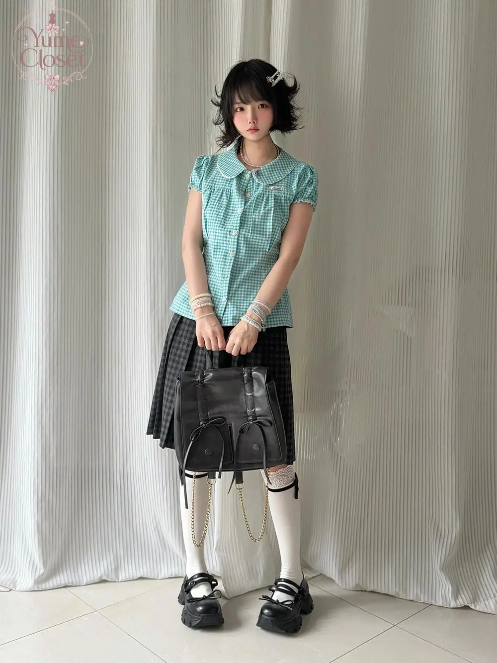 Preppy 2 Piece Set Women Plaid Blouse Peter Pan Collar Short Sleeve High Waist Pleated Mini Skirt School Casual Summer Outfit