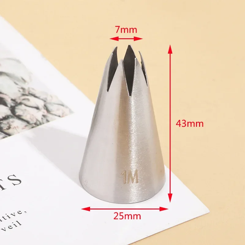 #1M Cake Decorating Nozzle 304 Stainless Steel Icing Baking Pastry Tools Pastry Flower Mout Straight 6-Tooth Cream Nozzle