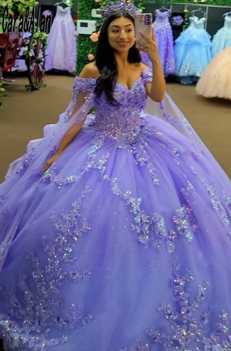 

Shinny Lilac Quinceanera Dresses 2023 Vestidos De XV Años Tulle Lace Applique Beading Mexican Girls Sweet 15 Birthday Gowns