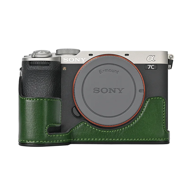 

Camera Video Bag PU Leather Case Half Body Base for Sony A7C II A7CII A7C2 A7C Mark II A7CM2 Protective Opening Bottom Cover