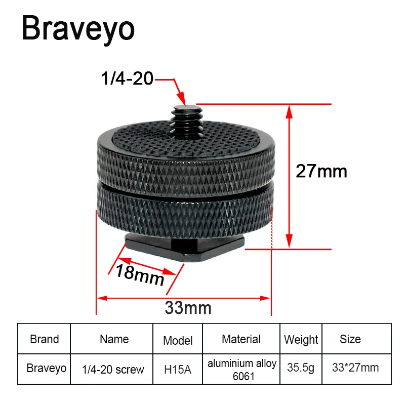 1/4 Double Layer Hot Shoe Photography Equipment Accessories Live Streaming Tripod Accessories Camera Screw Flash Connection Base