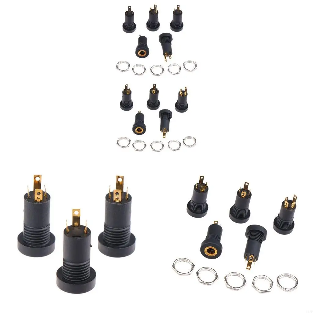 E1PF 392A 3.5Mm Female Music Video Jacks Socket with Threaded Nut Design Flame Retardant Shell For Secure Installation 5Pcs