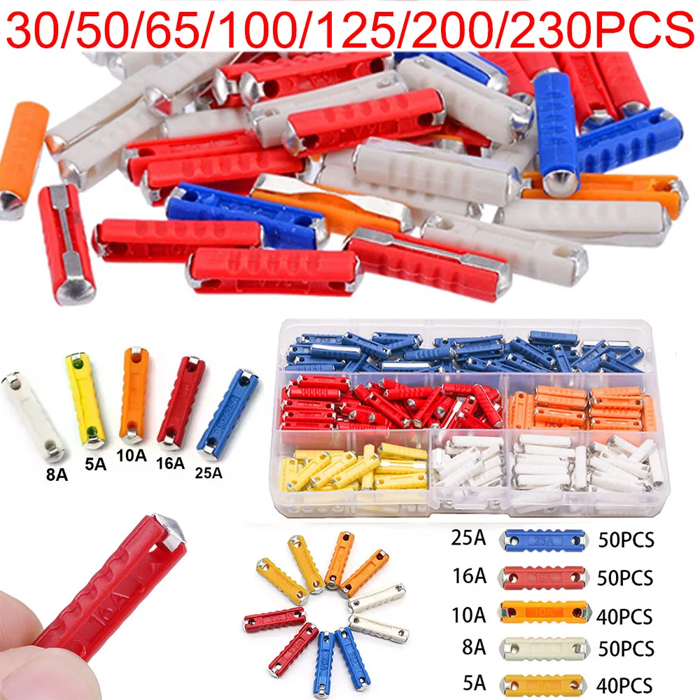 30/50/65/100/125/200/230PCS Fusíveis continentais para carros, tipo torpedo, para carros vintage, clássicos, estilo antigo