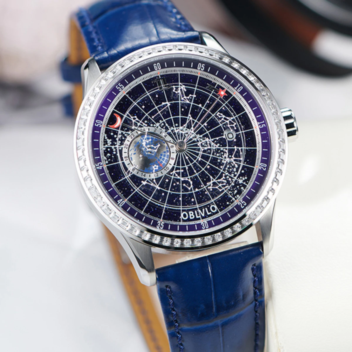 OBLVLO Men Automatic Watch 41mm Mechanical Wristwatch Waterproof Sapphire Luminous Rotatable Constellation Dial Miyota Mov