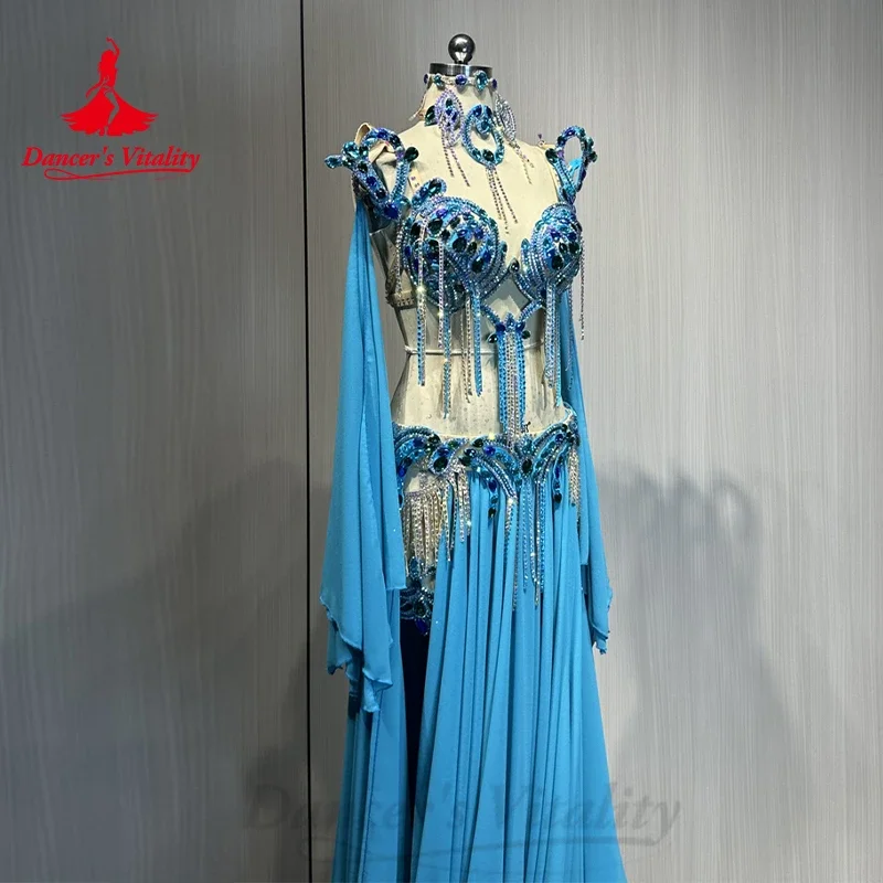 Belly Dance Costume Women\'s AB Stones Bra+split Chiffon Long Skirt 2pcs for Women Customzied Oriental Belly Dancing Wear Suit