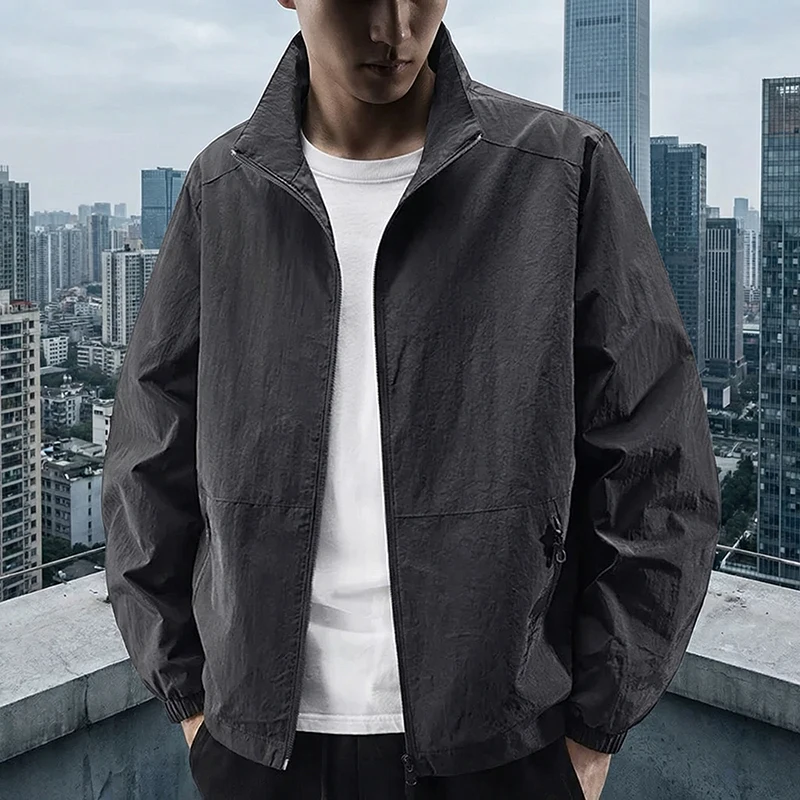 Herren Stehkragen-Jacke Frühling Atmungsaktiv Leicht Knitterfrei Windbreaker Outdoor Sport Freizeit Schnelltrocknende Arbeitsjacken – Detail 14