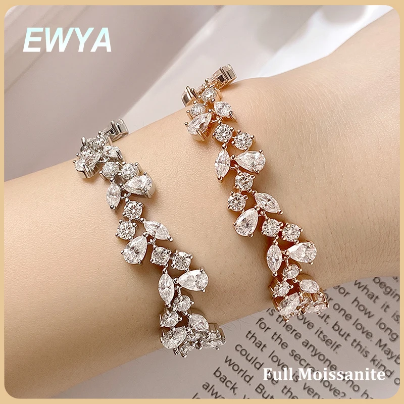 

EWYA груша маркиза круглой огранки полный муассанит браслеты с бриллиантами женские 925 серебро роскошный браслет для свадебной вечеринки сертификат