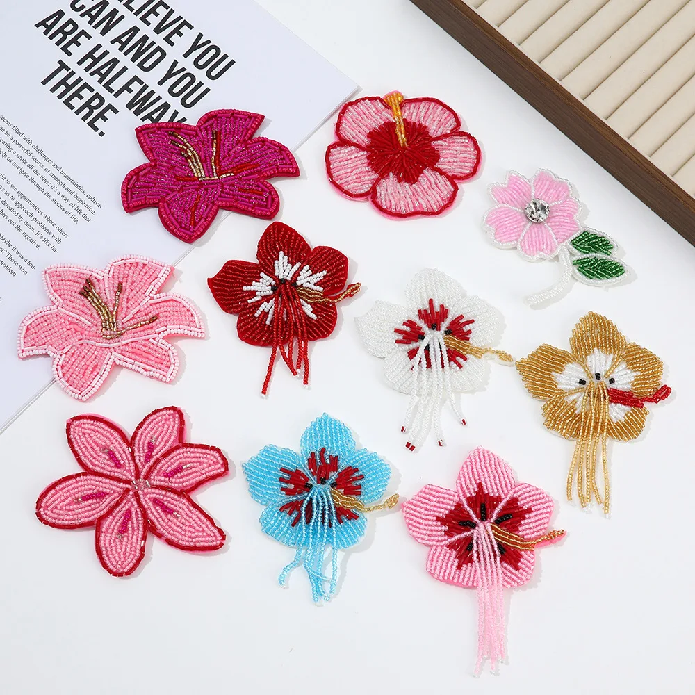 Beaded Embroidered Flower Brooch Starfish Applique DIY Decoration Accessory Sewing Craft Ornament for Bag Hat Clothes