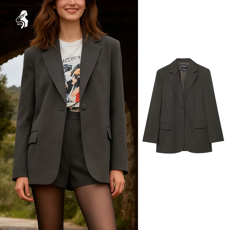 

Ladies Loose Fitting Suit Jacket With A Single Button Pockets Blended Fabric Lapel Suitable For Both Casual And Formal Occasions