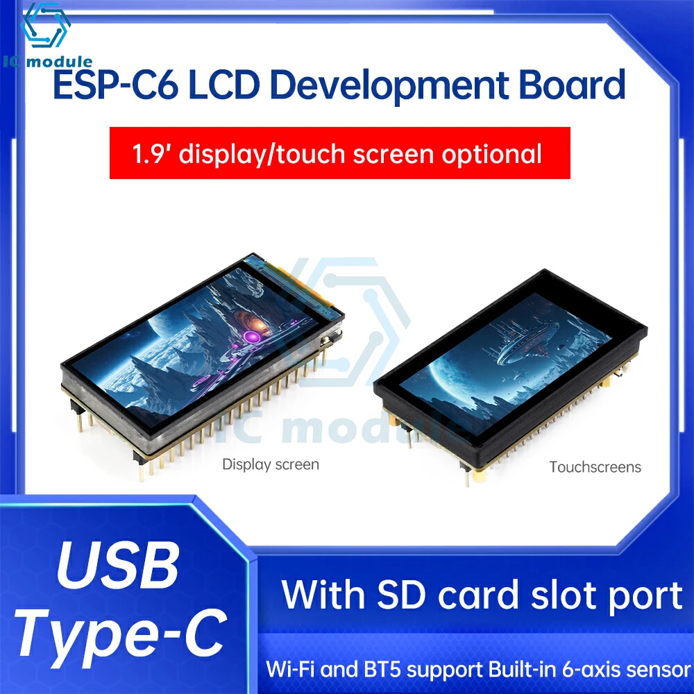 ESP32-C6 1.9-Inch Lcd Screen Wifi Bt Development Board 170 × 320 Resolution 160Mhz Risc-V Processor Type C
