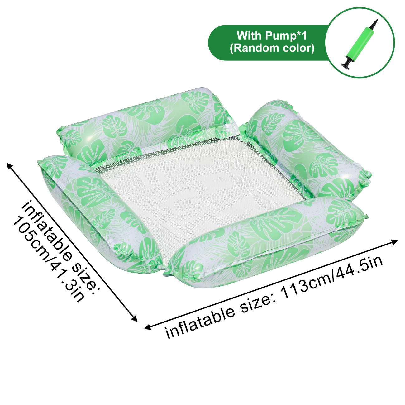 Hamac gonflable à 4 tubes (avec pompe à main) + tapis flottant de plage amusant – équipement d'été léger pour piscine, lac ou plage, 1 pièce