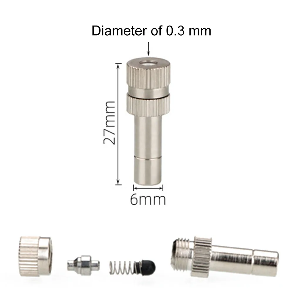 10Pcs 6mm Misting Nozzle Fast Connect Mist Fog Sprayer Spray Nozzles 0.15~0.8mm Misting Sprayers Gardening Irrigation Parts