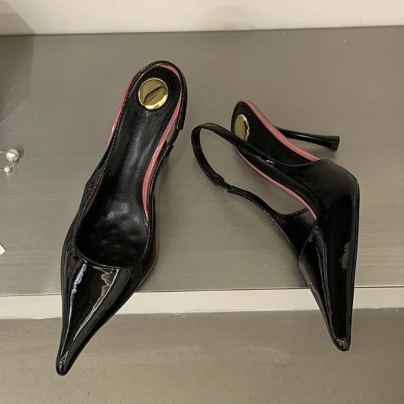 

Aneikeh Summer Street Retro Style Sexy Pointed Toe High Heels Women Shallow Fashion Patent Leather Pumps Banquet Dress Shoes