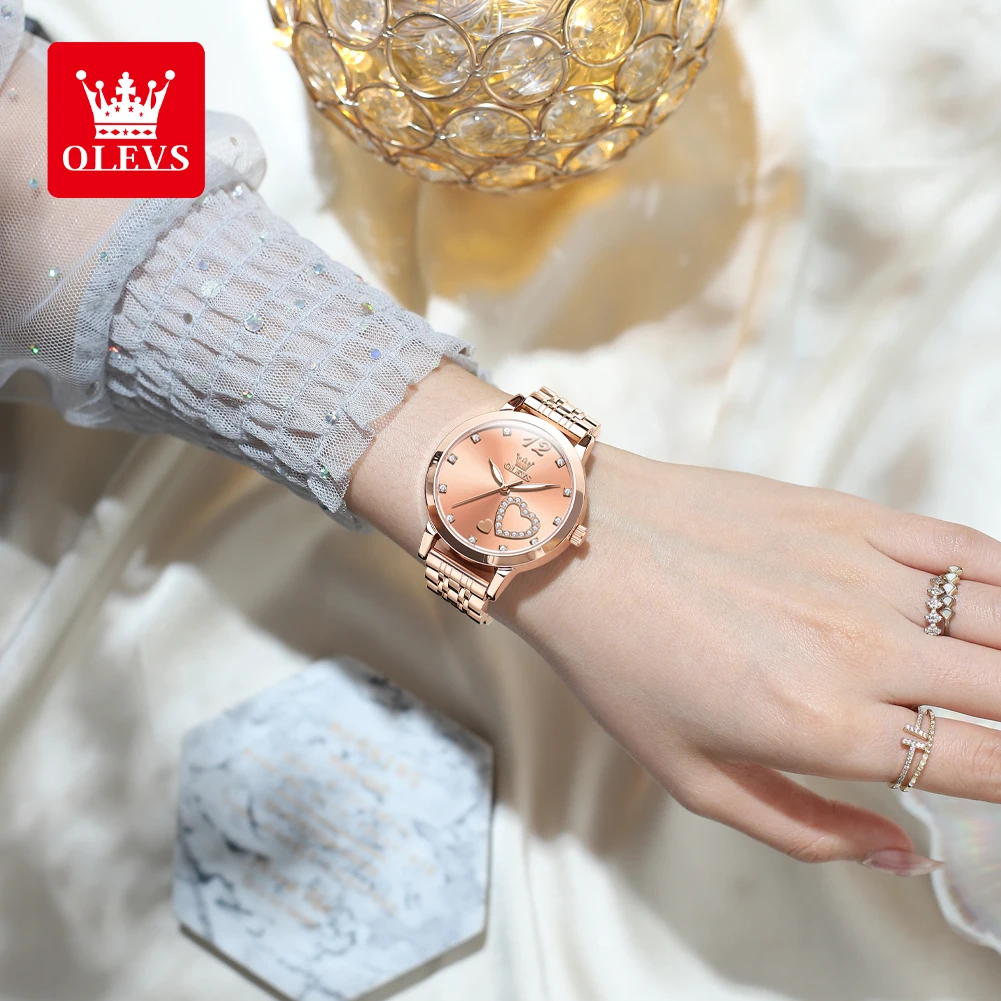 OLEVS 5189 Luxury Women Original Quartz Watch Diamond Heart shaped Dial Waterproof Luminous Stainless Steel Women Watch Elegant