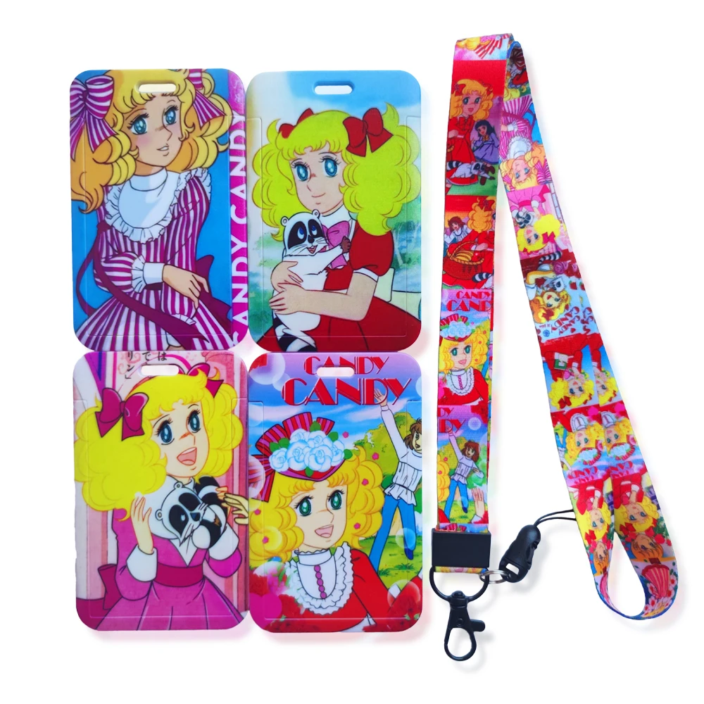 Girl Candy Candy Card Holder Lanyard Women Business Badge Card Case Retractable Clip Horizontal ID Card Holders Neck Strap Belt