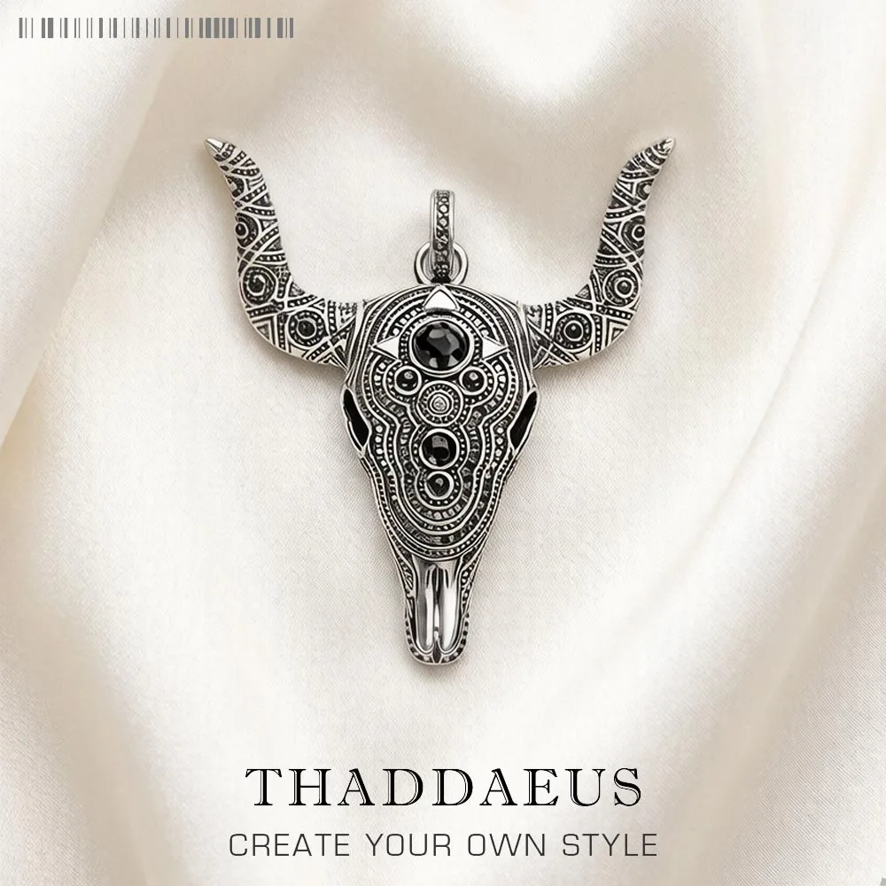 Pendant Bull Buffalo Skull Fashion Vintage Jewelry Europe Solid 925 Sterling Silver Rebel Gift For Women & Men
