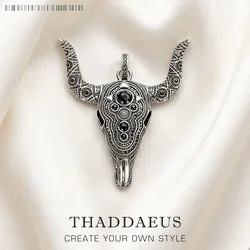 Pendant Bull Buffalo Skull Fashion Vintage Jewelry Europe Solid 925 Sterling Silver Rebel Gift For Women & Men