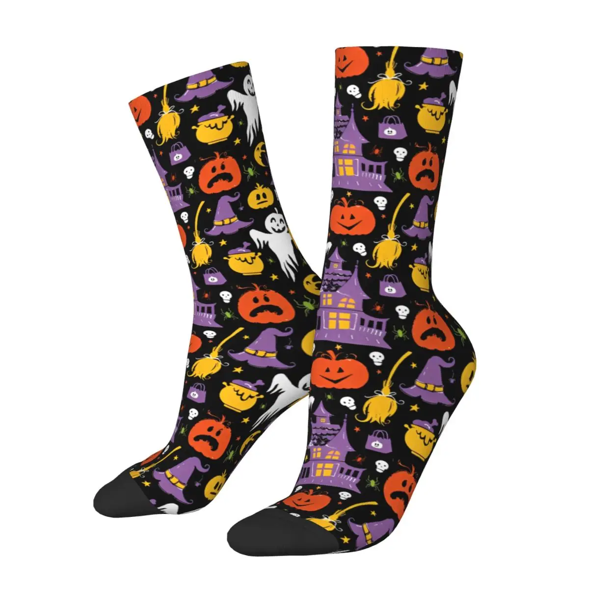 Halloween Ghost Pumpkin Witch Broom Socks Autumn Stockings Elegant Adults Men Warm Soft Socks Printed Cycling Anti Sweat Socks