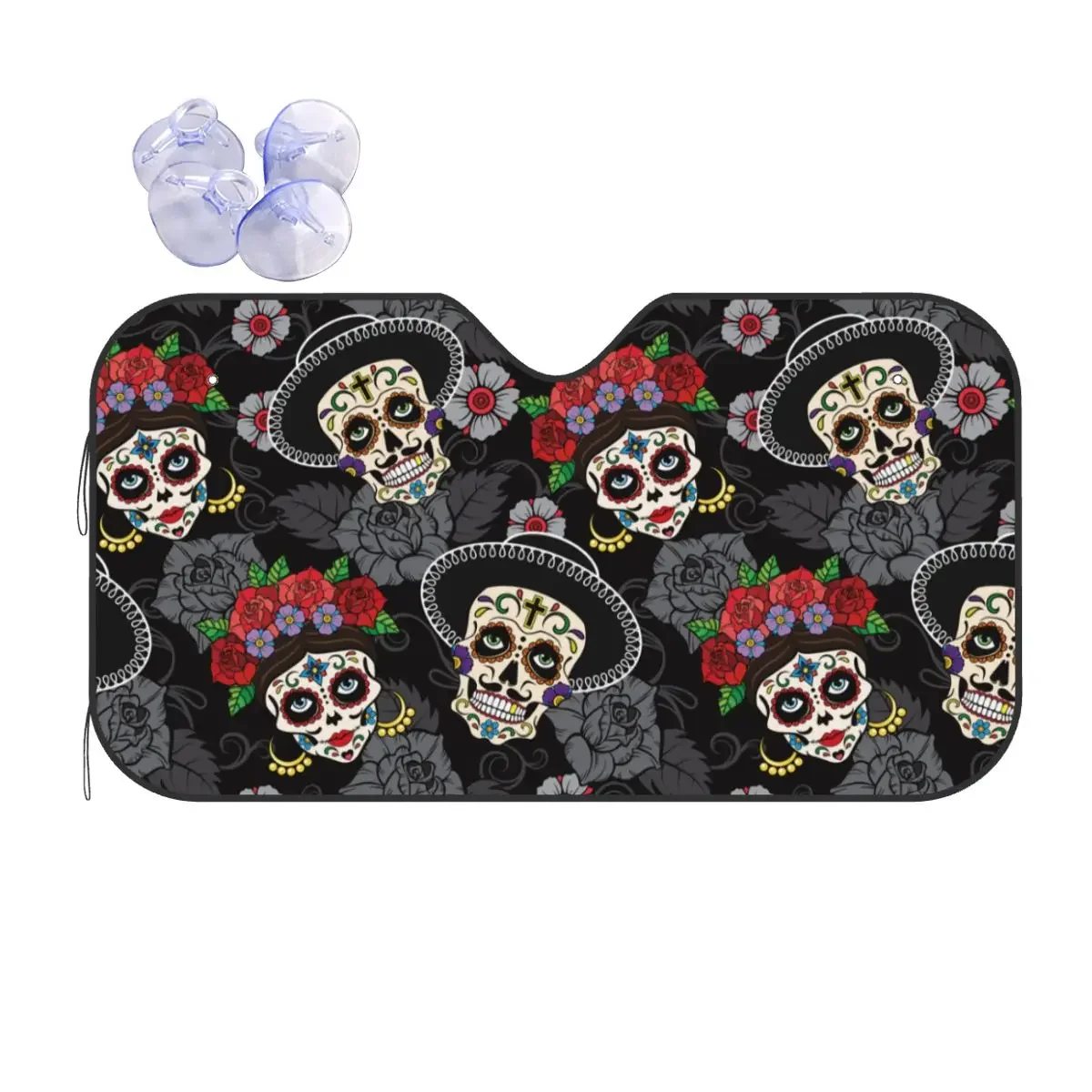 Day Of The Dead Halloween Windshield Sunshade Sugar Skull Rose Cover Front Block Window Sun Visor Ice Shield Dust Protection