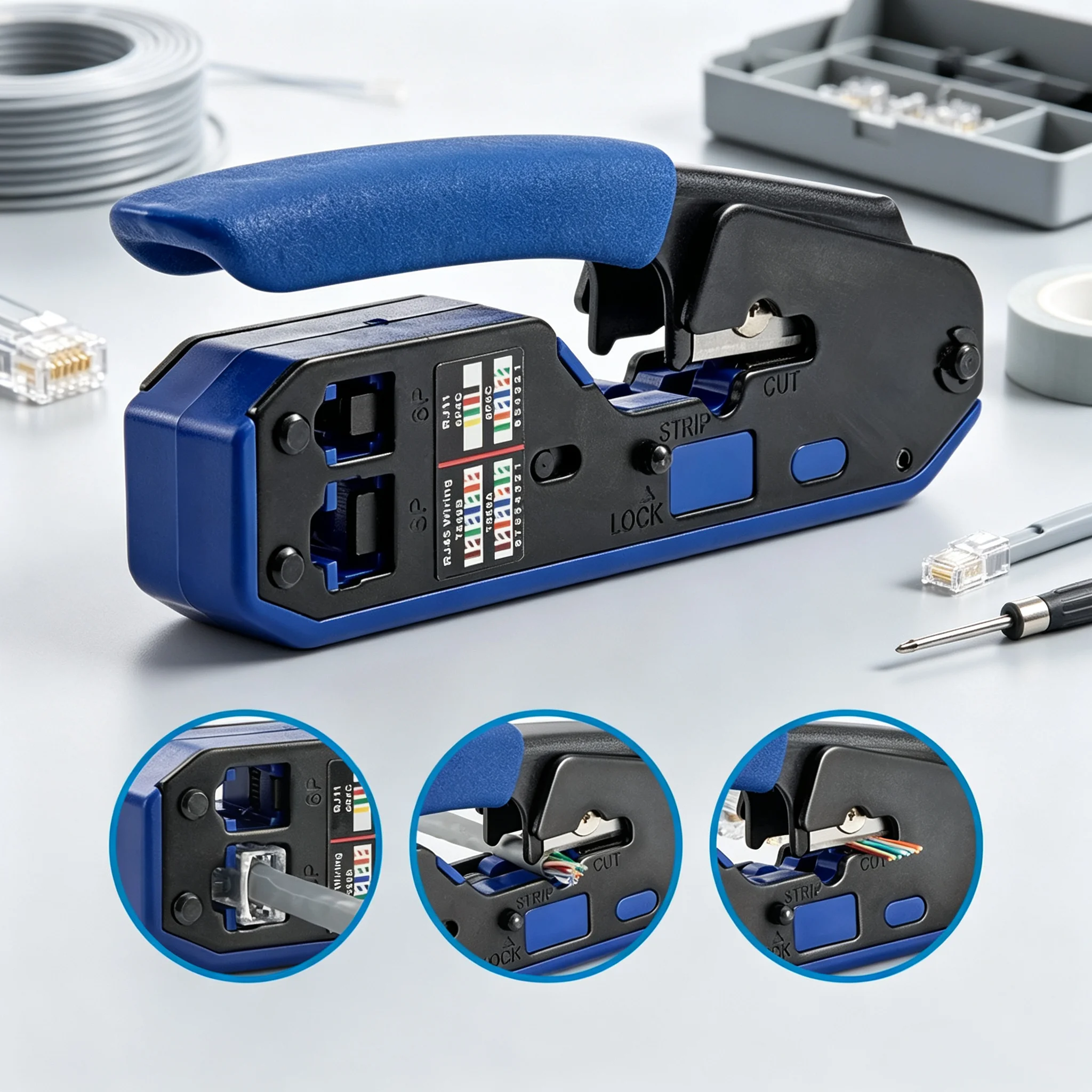Multifunctional CRIMPER Through-Hole Wire Crimper 8P6P Dual-Use Pliers for RJ45 Punch-Down RJ45 Crystal Head