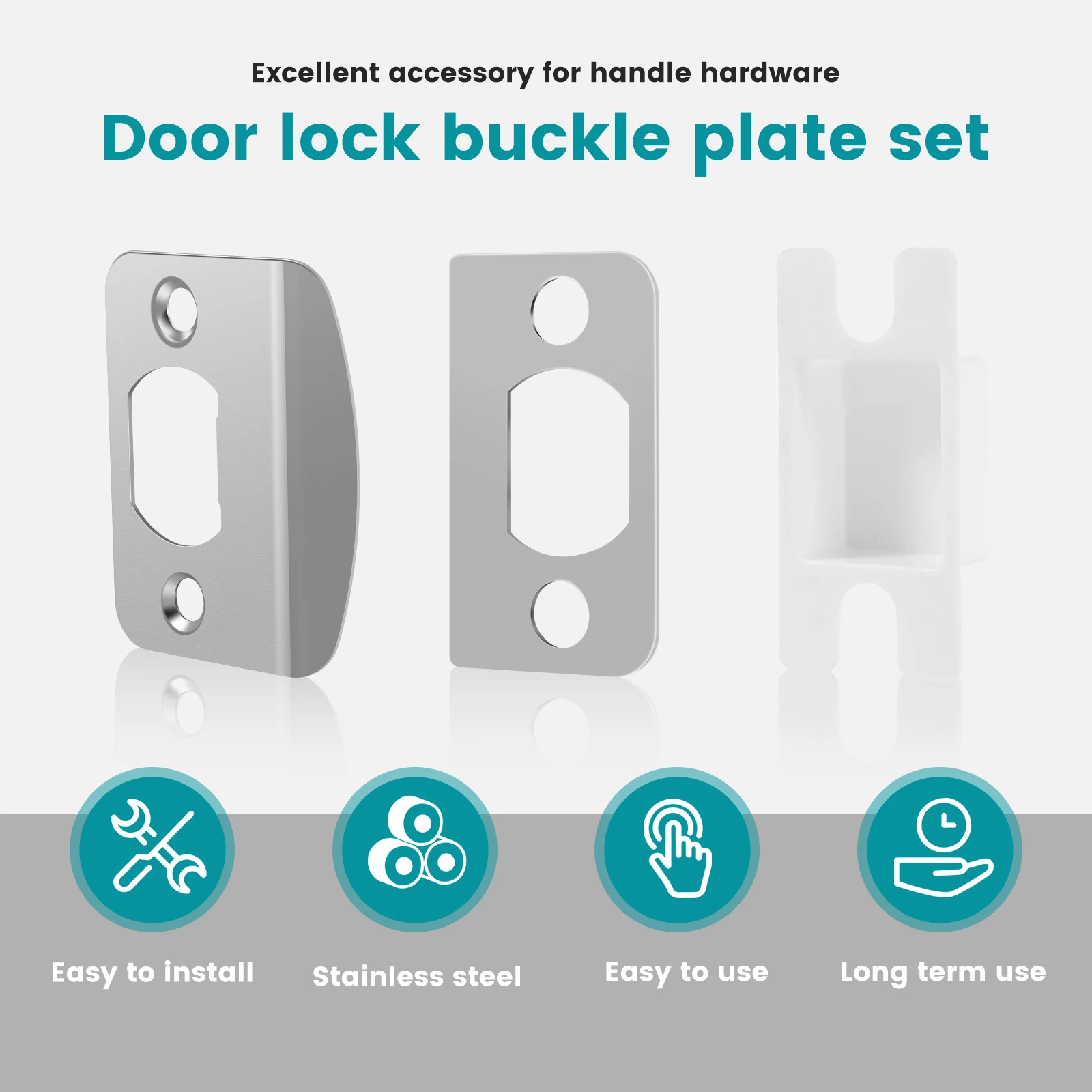 Door Latch Restorer Stainless Steel Door Lock Repair Plate with Spacers Sturdy Door Lock Security Repair Tool Easy Installation