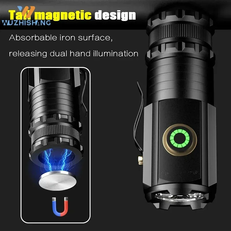 Super Bright 3 LED Flashlight 18350 Aluminium Alloy Torch Rechargeable USB Light IPX6 Waterproof With Magnet For Hiking Camping