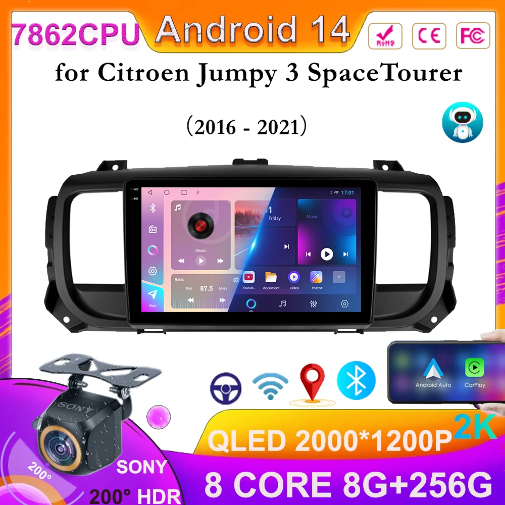 Car Radio Video For Citroen Jumpy 3 SpaceTourer For Peugeot Expert 3 For Toyota Proace 2016 - 2021 Android 14  Multimedia Video