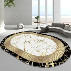European Style Oval Balcony Lobby Carpet Luxury Gold Decoration Sofa Rugs for Living Room Large Area Non-slip Coffee Tables Mat