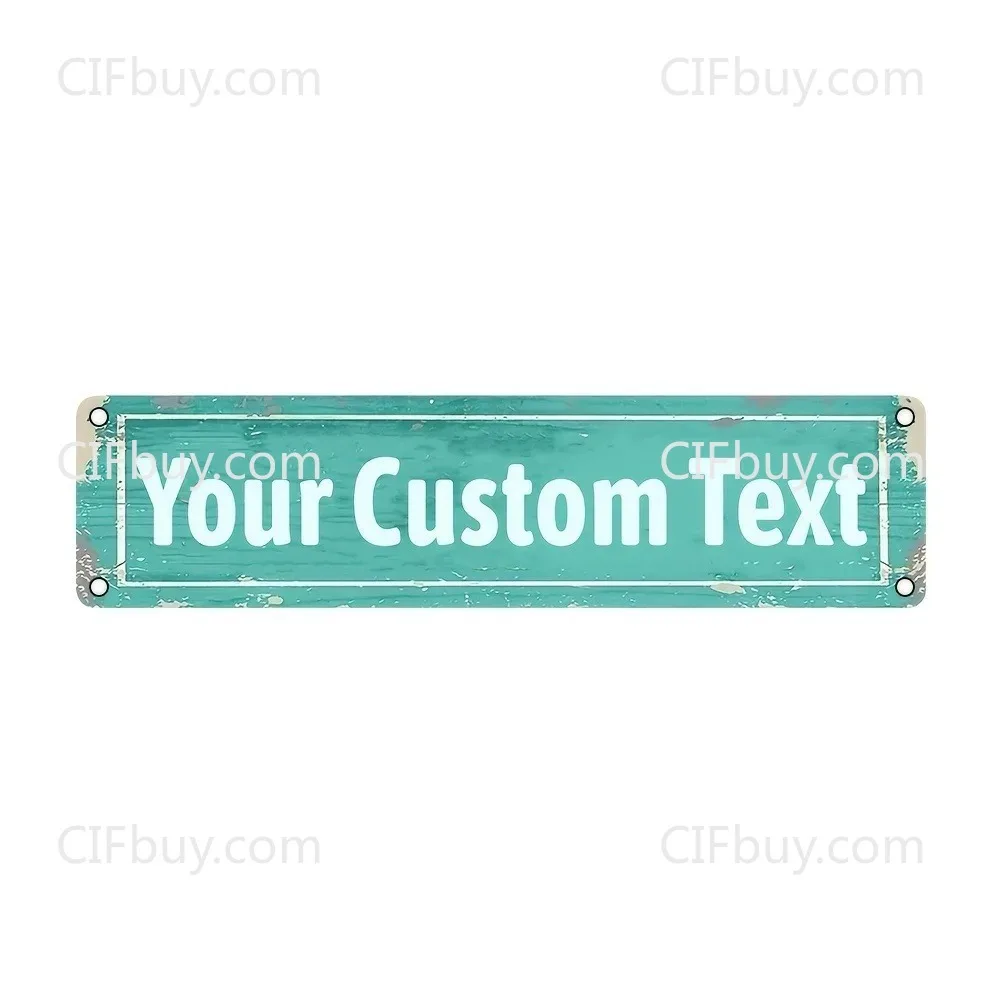 [2D Flat] Vintage Teal Wood Grain Metal Plaque Custom Personalized Text Wall Ornament Decor