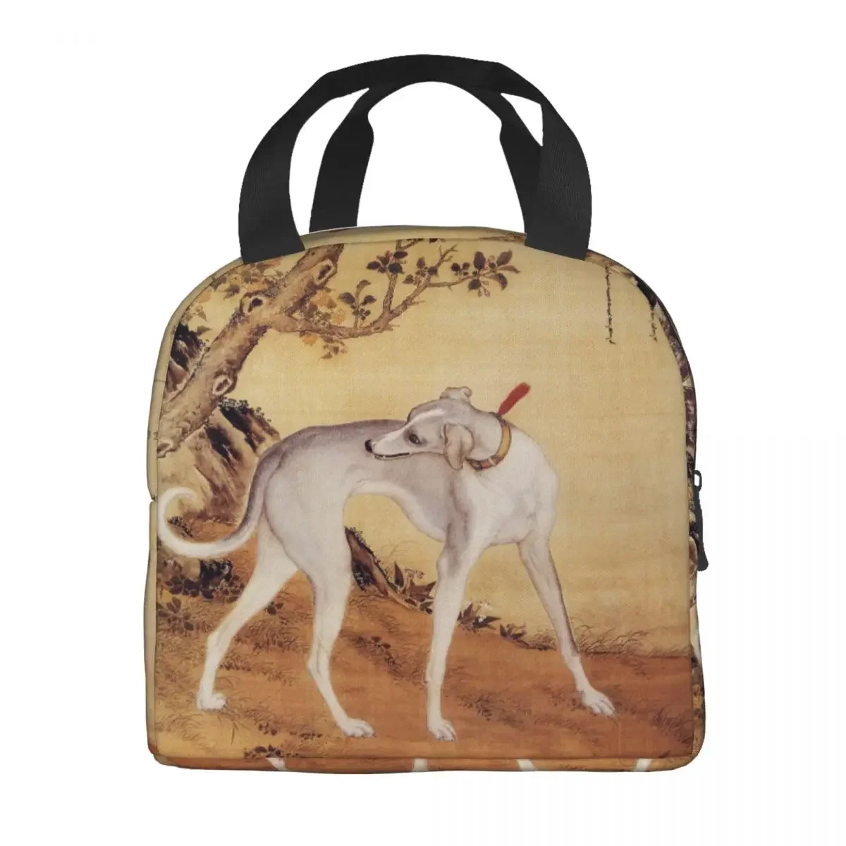 Chinese Style Painting Greyhound Art Insulated Lunch Bags Women Whippet Sighthound Dog Lunch Tote for Outdoor Picnic Food Box