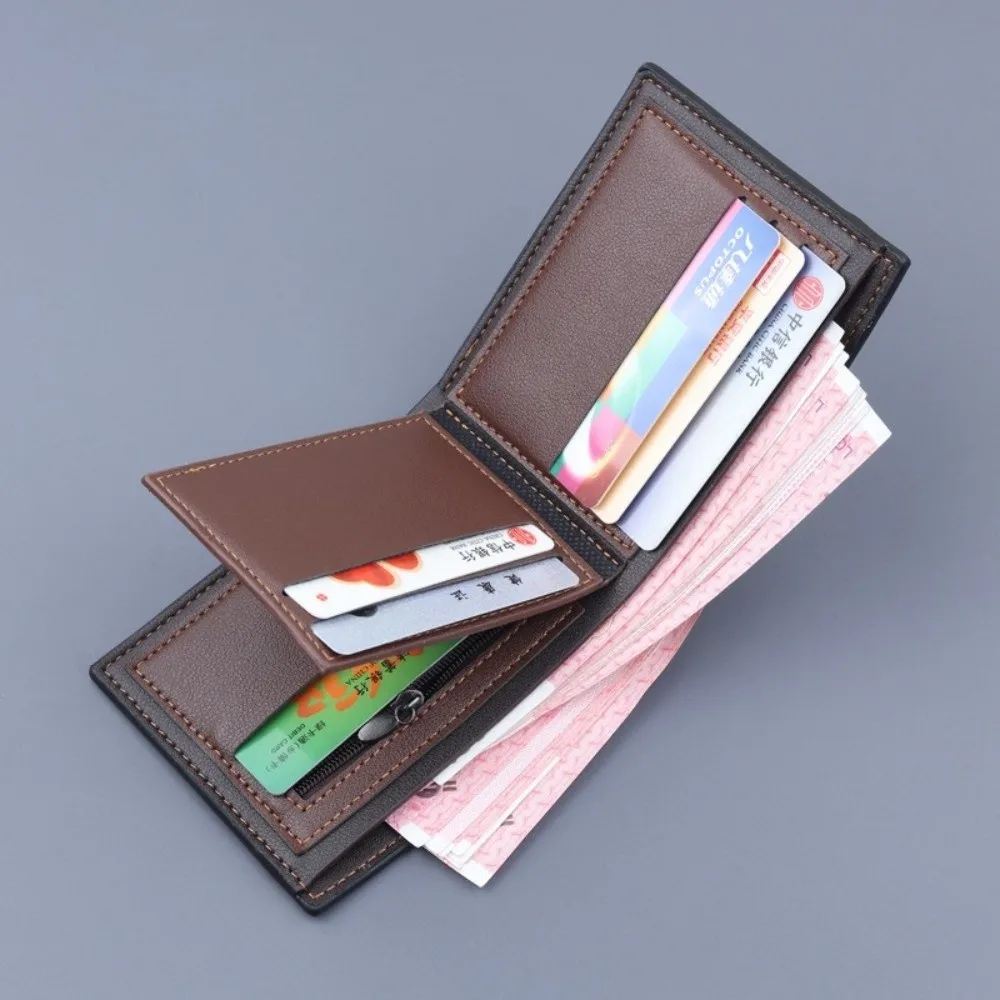 

Короткий деловой кошелек из искусственной кожи, большой вместимости, с RFID-защитой, мужской кошелек для карт, кошелек для монет, двойной дизайн