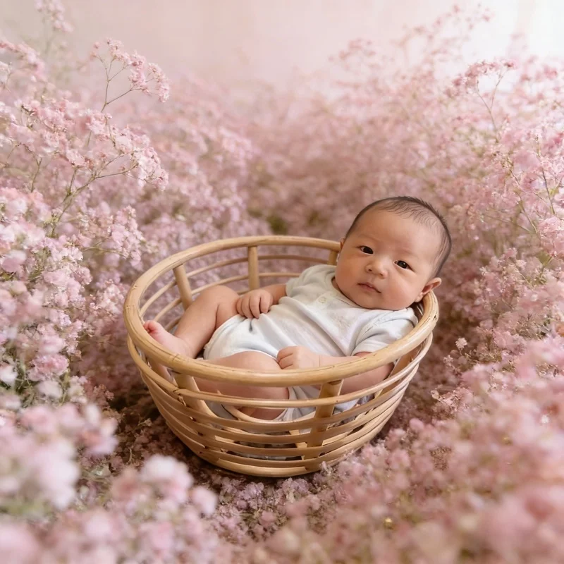 1pc Handmade Rattan Newborn Photography Basket Studio Retro Shooting Props Practical Furniture Baby Photo Growth Souvenir Gift