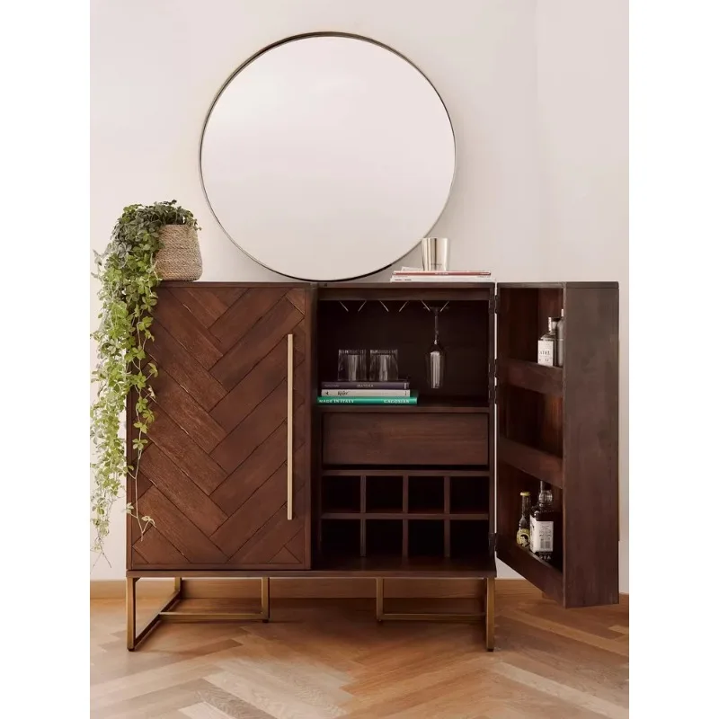 

American solid wood wine cabinet modern simple living room home against the wall light luxury high-end decoration display side c