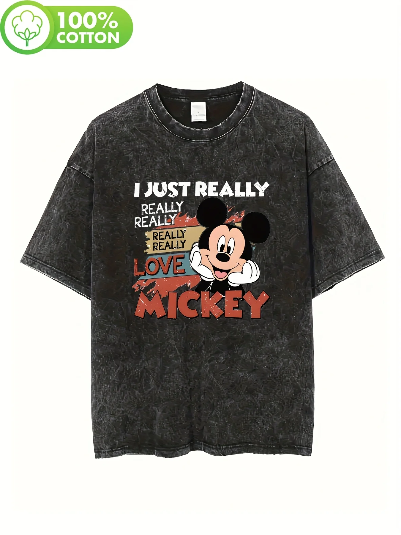

Ретро-футболка с принтом Микки Диснея и слоганом «I Really Really Love Mickey» в летнем повседневном стиле