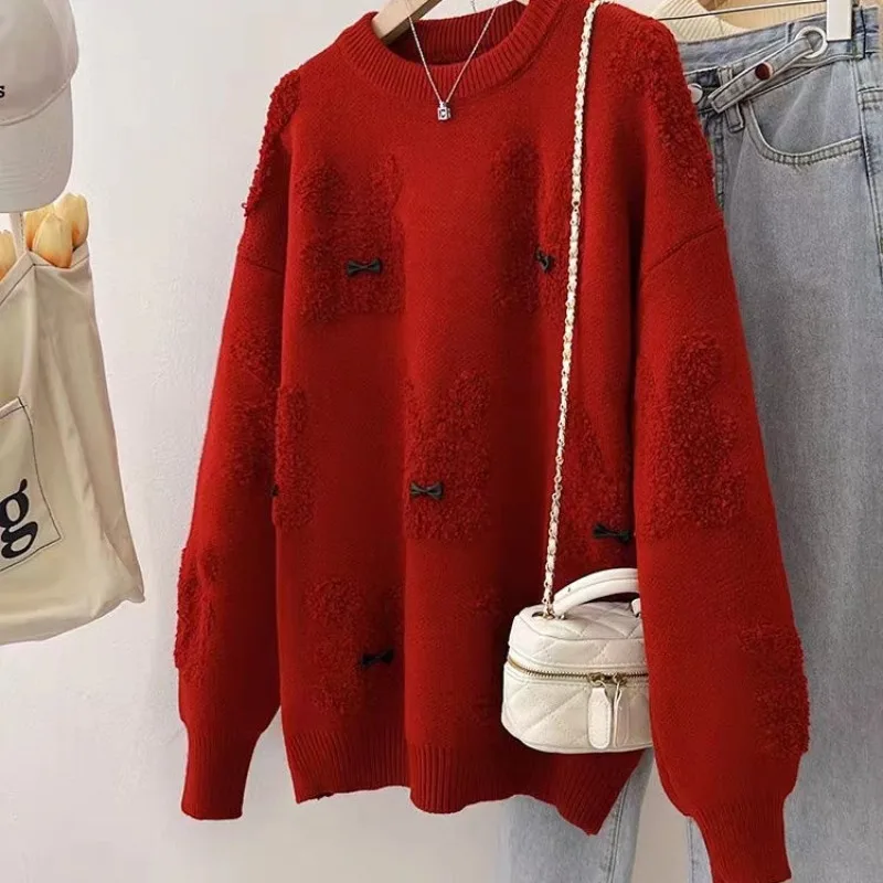 الخريف والشتاء جولة الرقبة البلوز سترة للنساء سميكة وفضفاضة تناسب جديد المألوف محبوك الدافئة الصوف قاعدة سترة #5