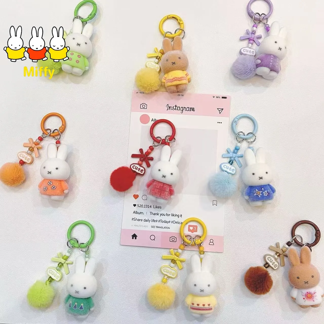 Porte-clés lapin Miffy Kawaii, poupée mignonne, dessin animé créatif, porte-clés DIY, cadeau pour sac d'école