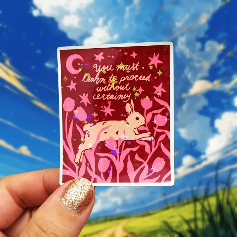 1PC Holographic Inspirational Quote Rabbit Sticker, Waterproof Vinyl Decal