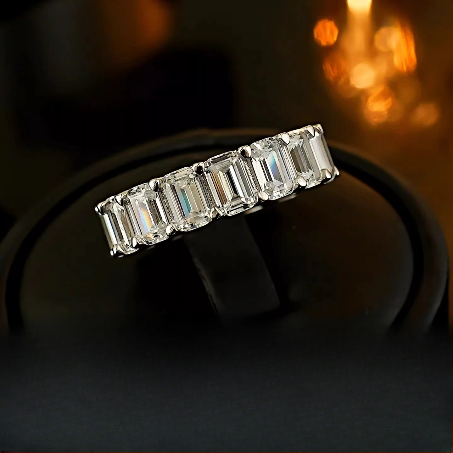 

S925 silver ring, emerald cut ring, index finger overlapping, couple style new jewelry